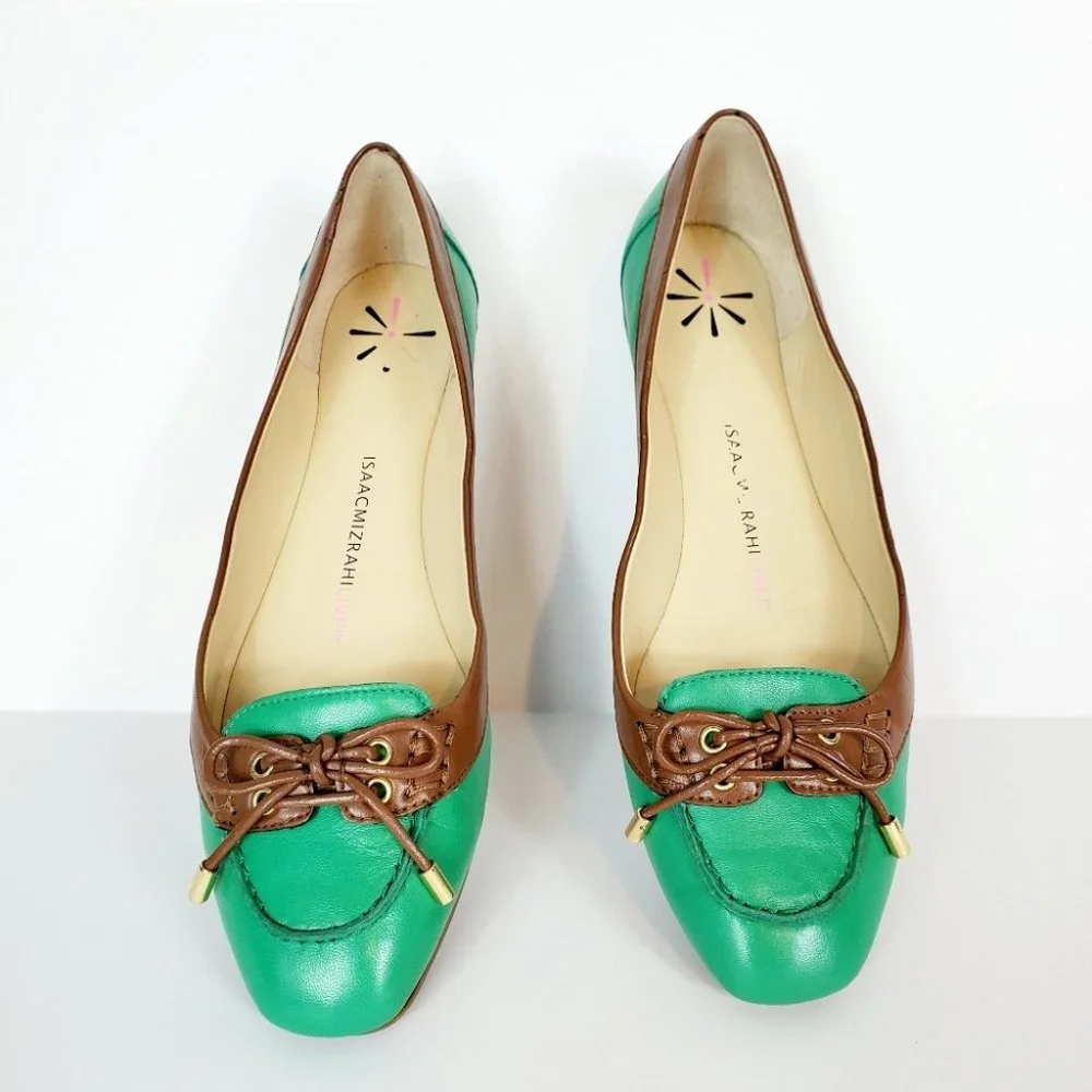 Isaac Mizrahi Live Green Brown Flats Size 6 1/2M